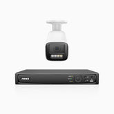 HZ804 - 4K 4 Kanal PoE Dome Überwachungskamera-Set mit 1 Kamera, 4X Optischer Zoom, 2,8-12 MM motorisiertes Varifokalobjektiv, Intelligente Zwei Lichtern Nachtsicht, Bewegungserkennung 2.0, Eingebautes Mikrophon, Alarmierung mit sirene und blitzlicht